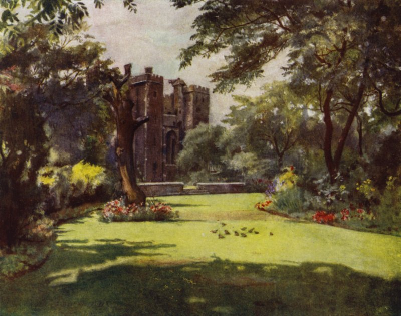 Lambeth, Palace from the Gardens (väri litho) tekijältä Jessie MacGregor