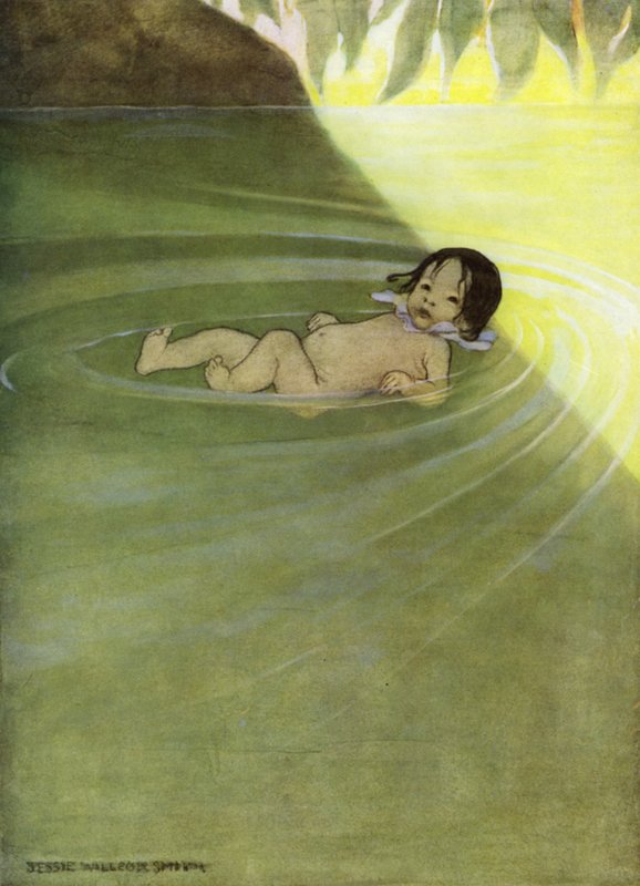 Kuvitus Charles Kingsleyn vesivauvoille (väri litho) tekijältä Jessie Willcox Smith