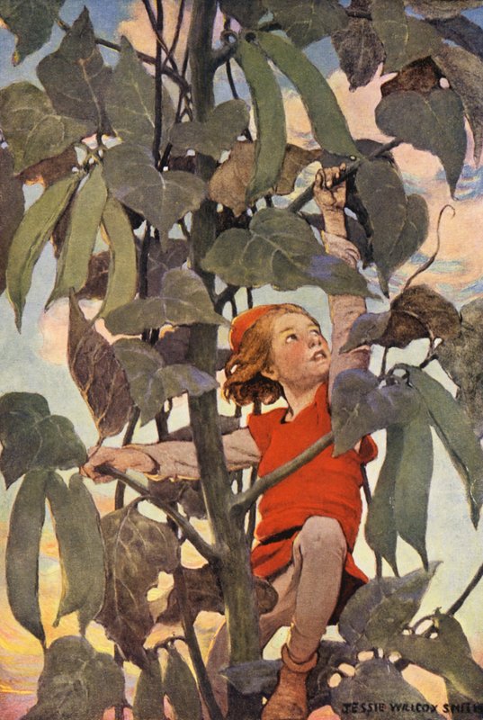 Jack And The Bean-Stalk (värilitografia) tekijältä Jessie Willcox Smith