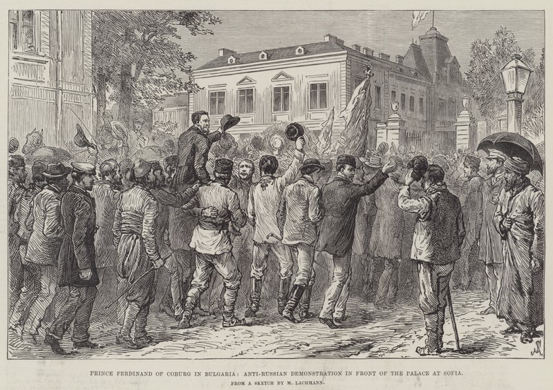 Prinssi Ferdinand of Coburg Bulgariassa, Venäjän vastainen mielenosoitus Sofian palatsin edessä tekijältä Johann Nepomuk Schonberg