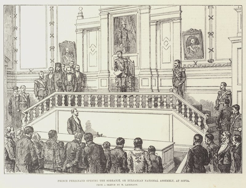 Prinssi Ferdinand avaa Sobranjen eli Bulgarian kansalliskokouksen Sofiassa tekijältä Johann Nepomuk Schonberg