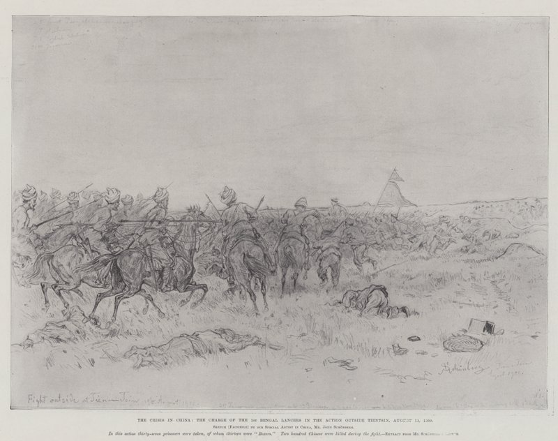 Kiinan kriisi, 1. Bengal Lancers -syytös toimissa Tientsinin ulkopuolella, 19. elokuuta 1900 tekijältä Johann Nepomuk Schonberg