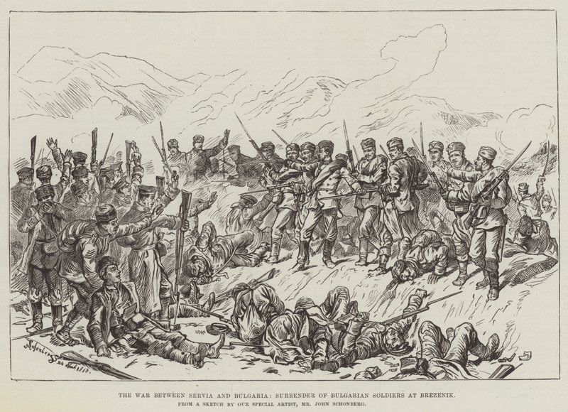 Serbian ja Bulgarian välinen sota, bulgarialaisten sotilaiden antautuminen Breznikissä tekijältä Johann Nepomuk Schonberg