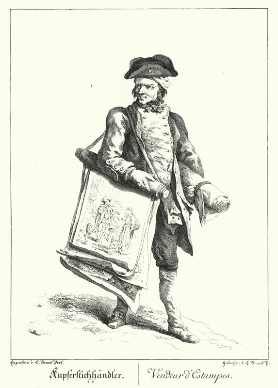 Tulosteiden myyjä (kaiverrus) tekijältä Johann Christian (after) Brand