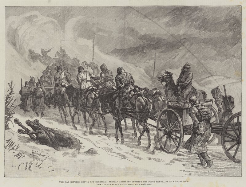 Serbian ja Bulgarian välinen sota, Serbian tykistö ylitti Ploca-vuoret lumimyrskyssä tekijältä Johann Nepomuk Schonberg