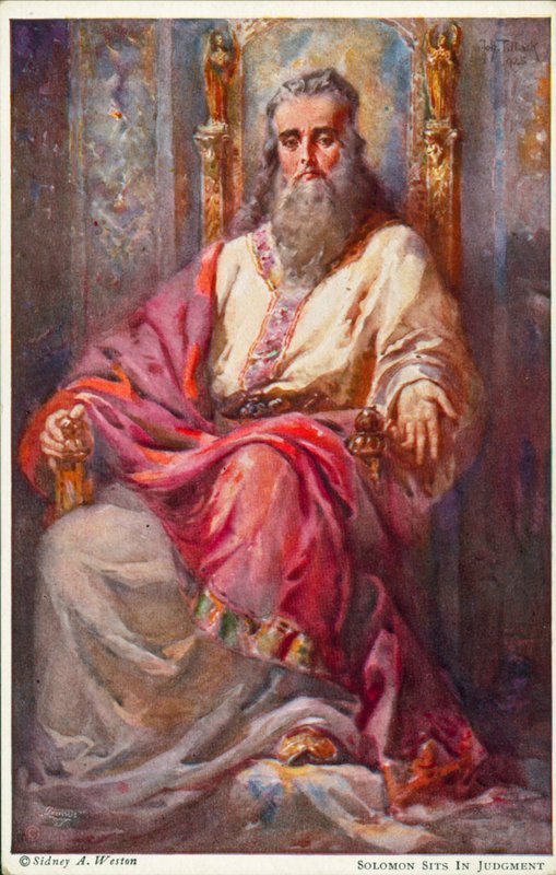 Salomo istuu tuomiossa (värilitografia) tekijältä Johannes Adolf Tillack