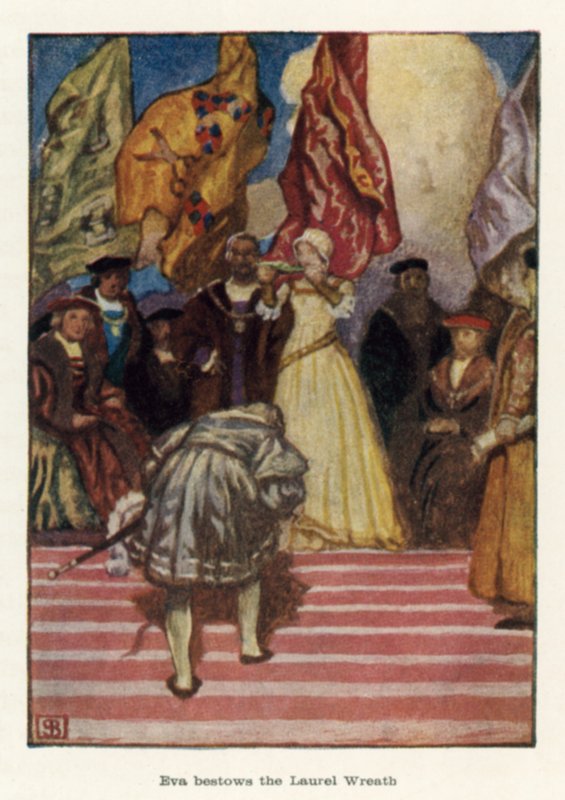 Eva lahjoittaa laakeriseppeleen tekijältä John Byam Liston Shaw