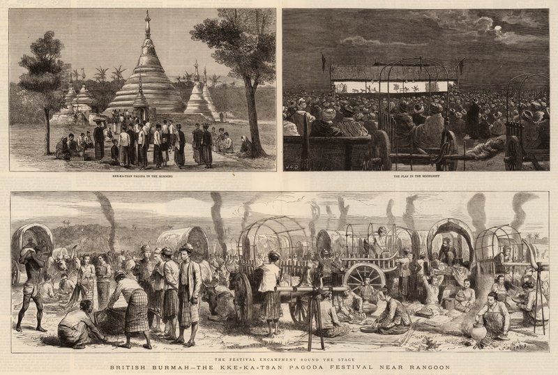 Brittiläinen Burmah, Kke-Ka-Tsan Pagoda -festivaali lähellä Rangoonia tekijältä John Charles Dollman