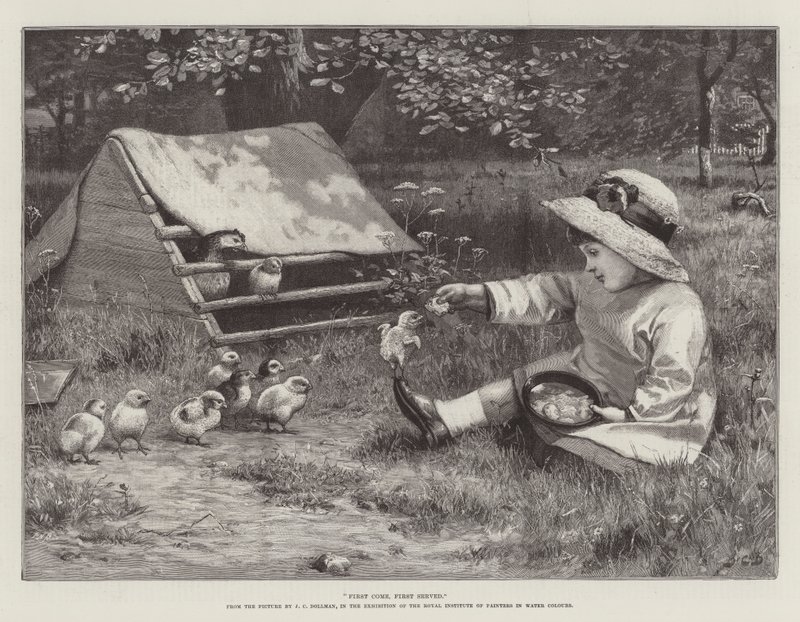 Ensin tullut, ensin palvellaan, Royal Institute of Painters in Water Colours -näyttelyssä tekijältä John Charles Dollman