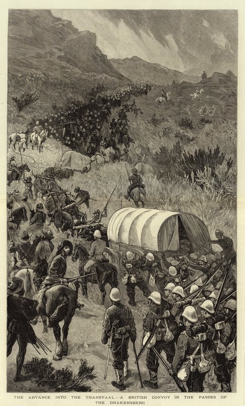 Eteneminen Transvaaliin, brittisaattue Drakensbergin solissa tekijältä John Charles Dollman