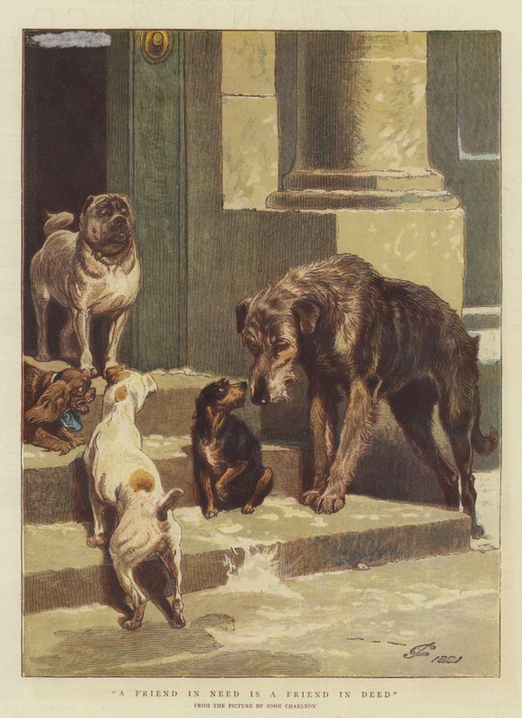 Hädässä oleva ystävä on ystävä teoissa (chromolitho) tekijältä John Charlton