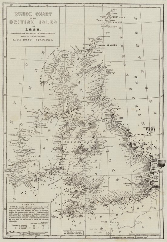 Brittisaarten hylkykartta vuodelta 1868 tekijältä John Dower
