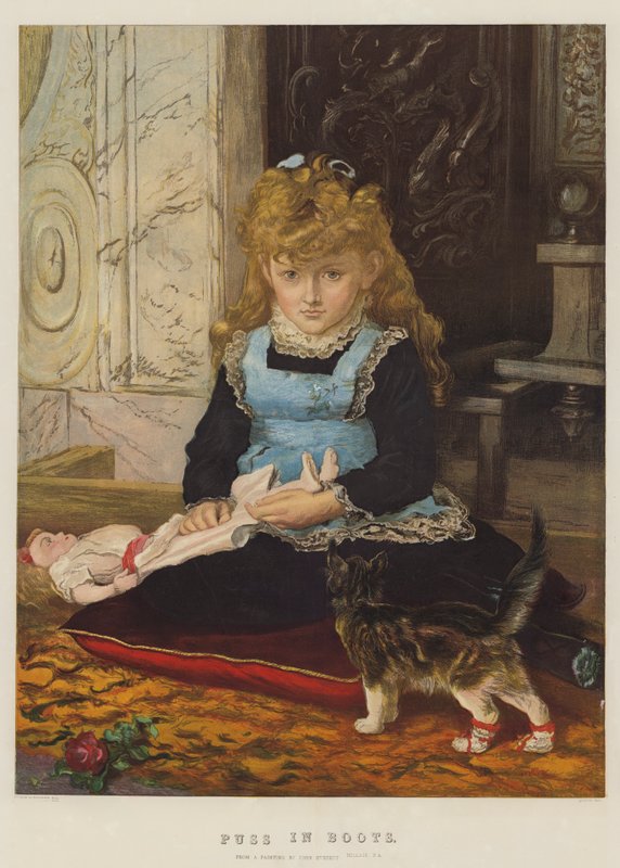Saapasjalkakissa (chromolitho) tekijältä John Everett Millais