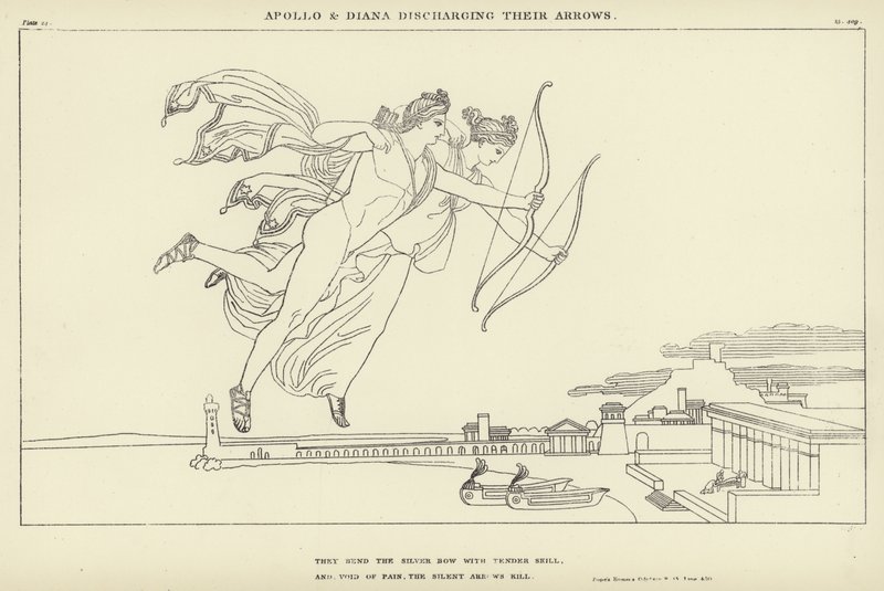 Apollo ja Diana ampuvat nuoliaan. tekijältä John Flaxman