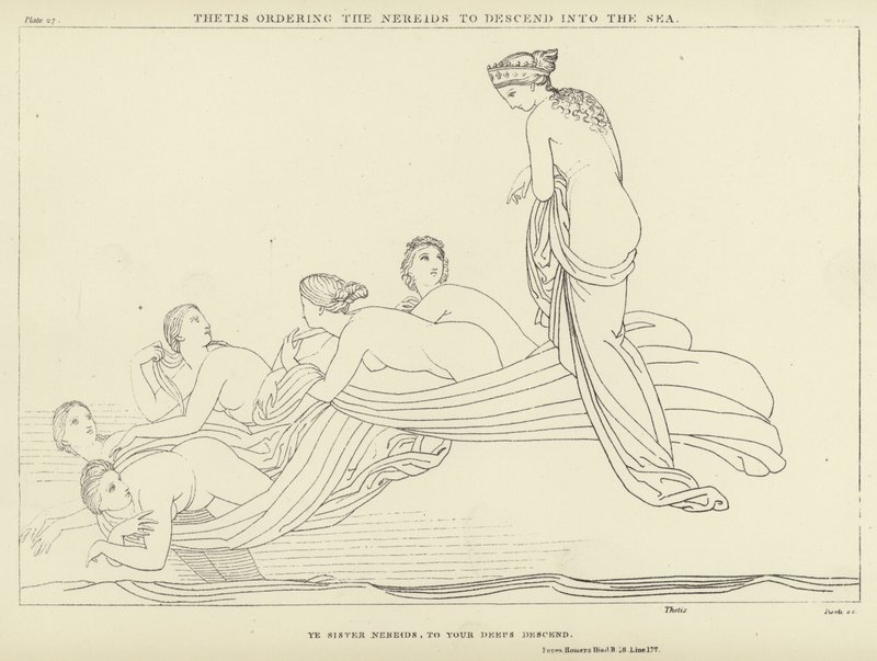 Thetis käskee nereidejä laskeutua mereen tekijältä John Flaxman