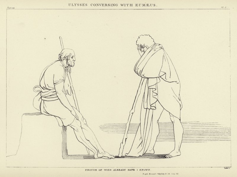 Ulysses keskustelee Eumaeuksen kanssa tekijältä John Flaxman