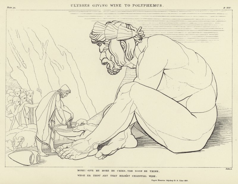 Ulysses antoi viiniä Polyphemukselle tekijältä John Flaxman