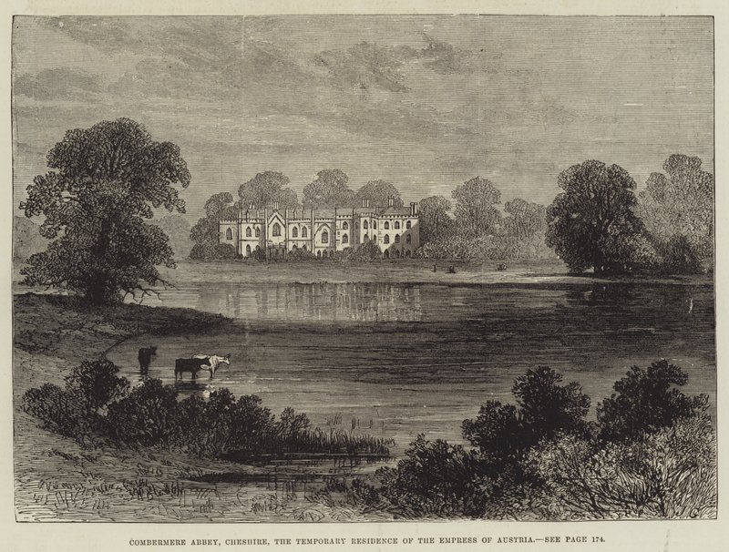 Combermere Abbey, Cheshire, Itävallan keisarinnan väliaikainen asuinpaikka tekijältä John Gilbert