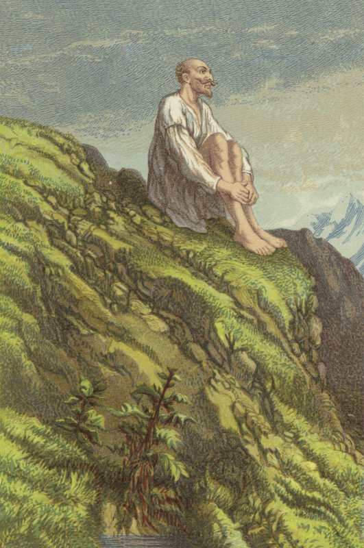 Don Quijote Sierra Morenalla tekemässä katumusta (chromolitho) tekijältä John Gilbert