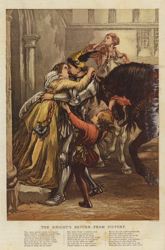 Ritarin paluu voitosta (chromolitho) tekijältä John Gilbert