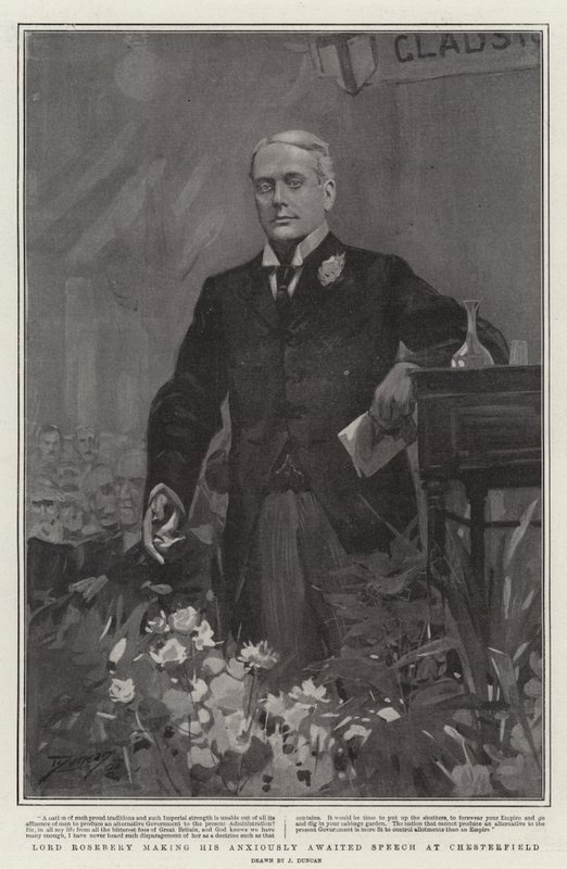 Lordi Rosebery pitää innokkaasti odotetun puheensa Chesterfieldissä tekijältä after John Duncan