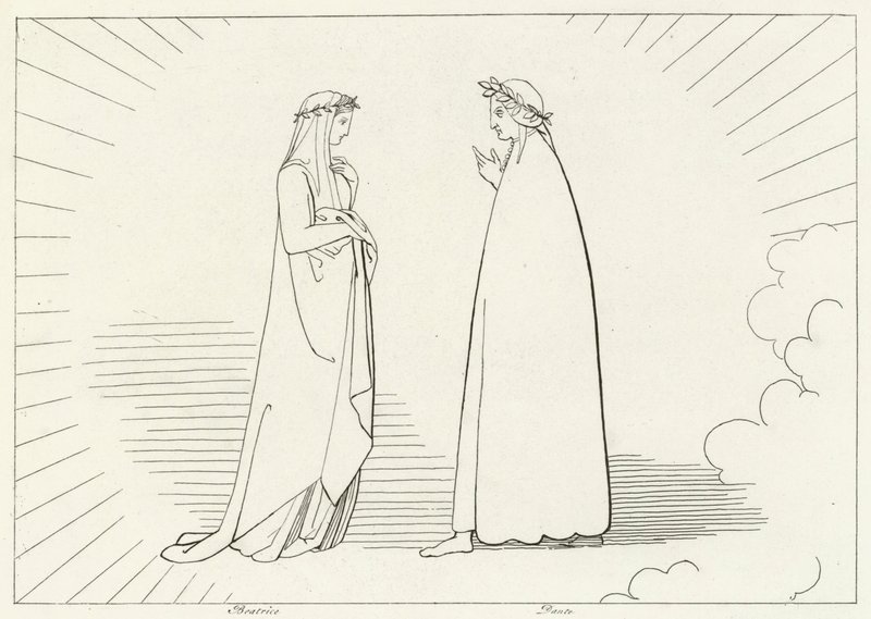Beatrice ja Dante, Paratiisi, Canto 7 (kaiverrus) tekijältä John (after) Flaxman