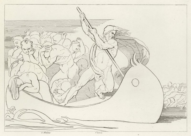 Charonin vene, Inferno, Canto 3 (kaiverrus) tekijältä John (after) Flaxman