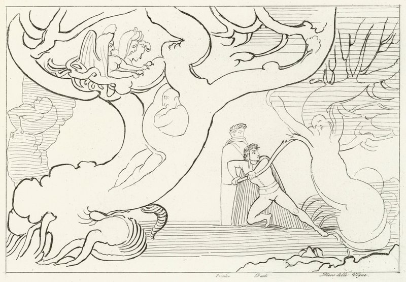 Harpioiden metsä, Inferno, Canto 13 (kaiverrus) tekijältä John (after) Flaxman
