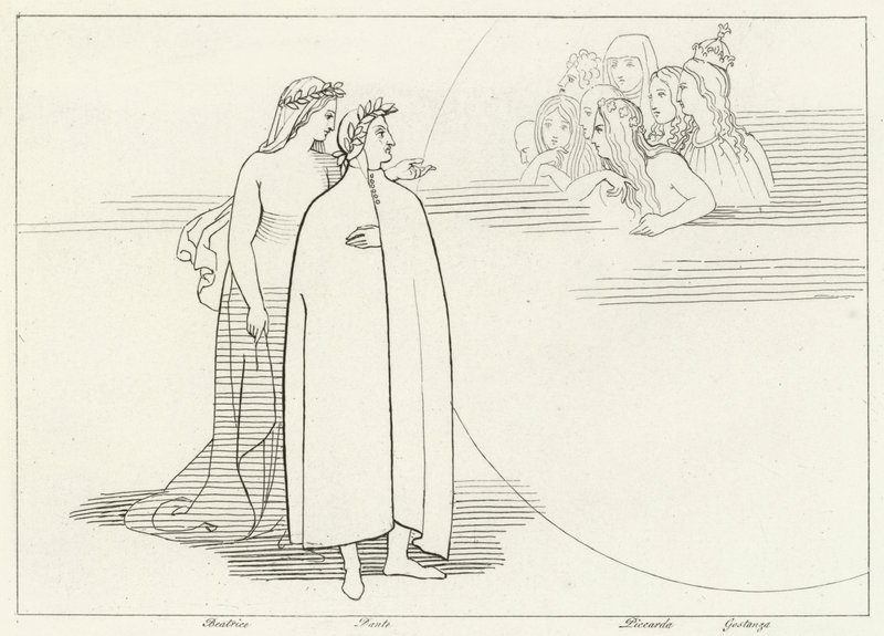 Kuun asukkaat, Paratiisi, Canto 3 (kaiverrus) tekijältä John (after) Flaxman