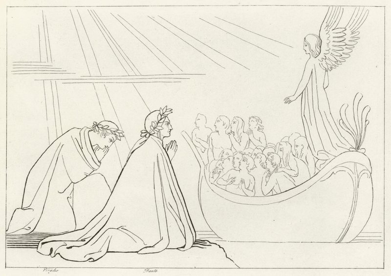 Kiirastulen kuori, Kiirastuli, Canto 2 (kaiverrus) tekijältä John (after) Flaxman