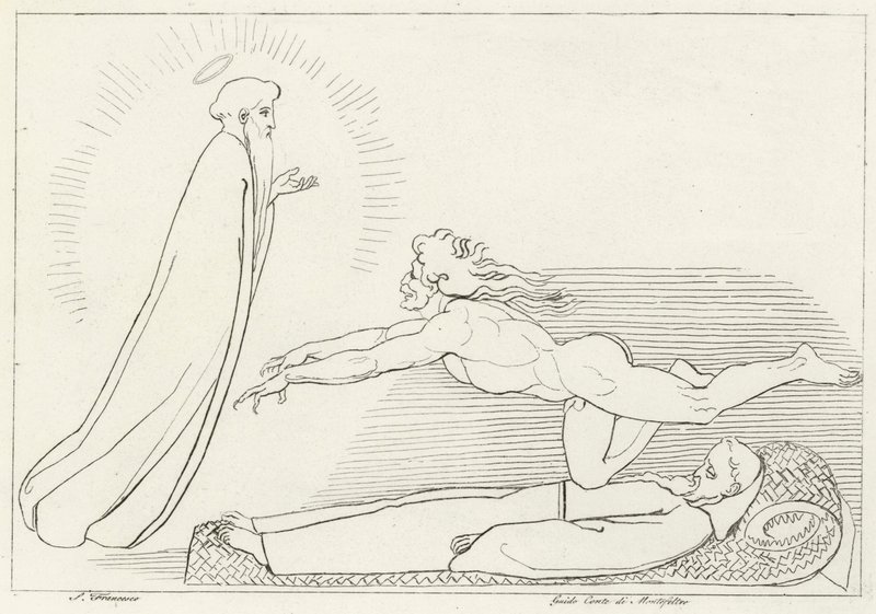Kilpailu Guido De Montefeltrolle, Inferno, Canto 27 (kaiverrus) tekijältä John (after) Flaxman