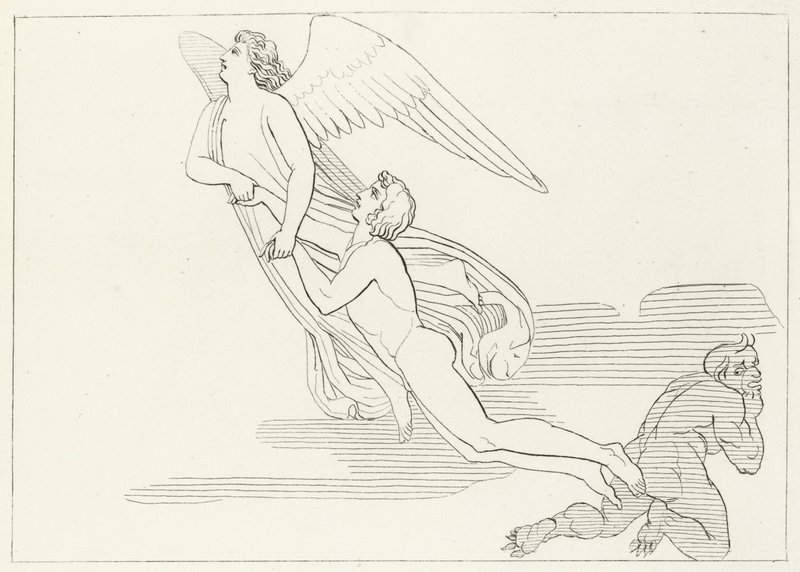 Buonaconten vapautus, Kiirastus, Canto 5 (kaiverrus) tekijältä John (after) Flaxman