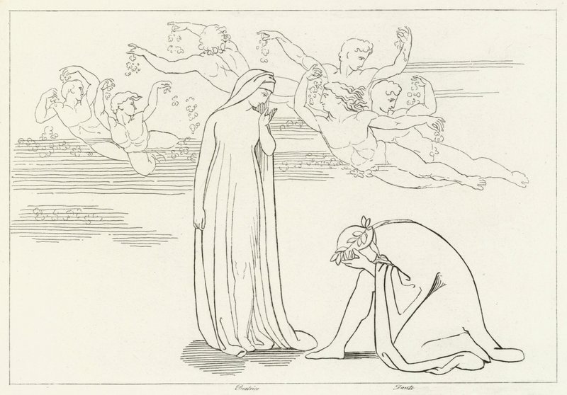 The Descent of Beatrice, Purgatori, Canto 30 (kaiverrus) tekijältä John (after) Flaxman