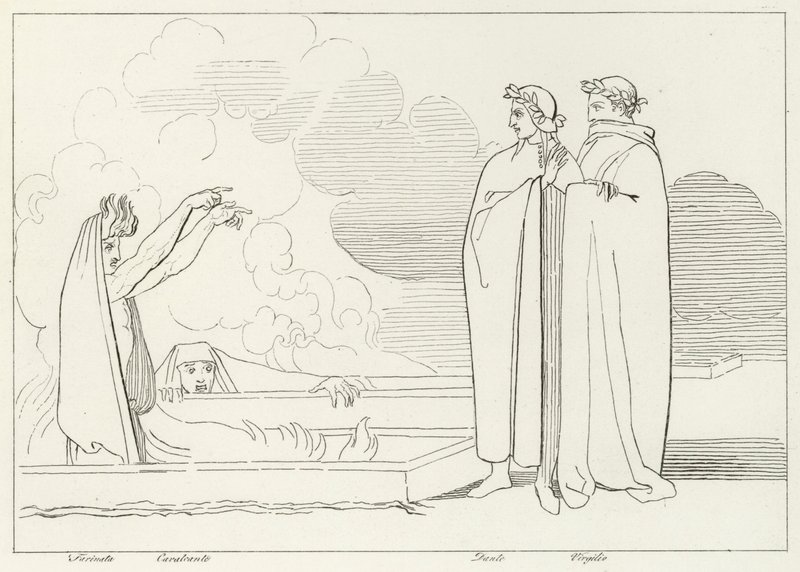 Tuliset haudat, Inferno, Canto 10 (kaiverrus) tekijältä John (after) Flaxman