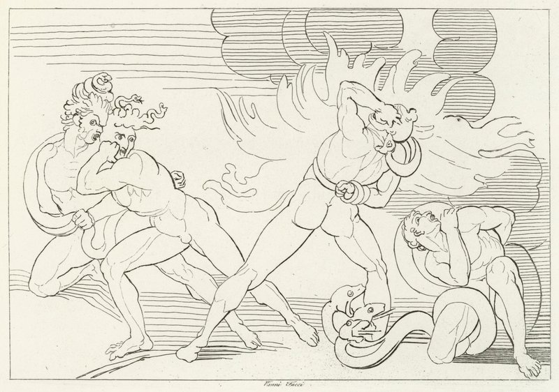 The Fiery Serpents, Inferno, Canto 24 (kaiverrus) tekijältä John (after) Flaxman