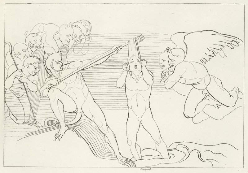 The Lake of Pitch, Inferno, Canto 22 (kaiverrus) tekijältä John (after) Flaxman