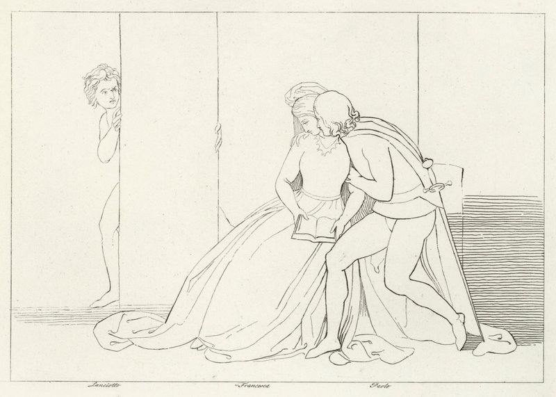 The Lovers Surprised, Inferno, Canto 5 (kaiverrus) tekijältä John (after) Flaxman