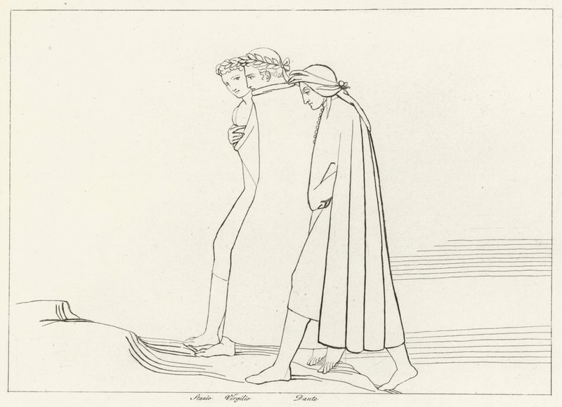 Statiuksen tapaaminen, Kiirastule, Canto 21 (kaiverrus) tekijältä John (after) Flaxman