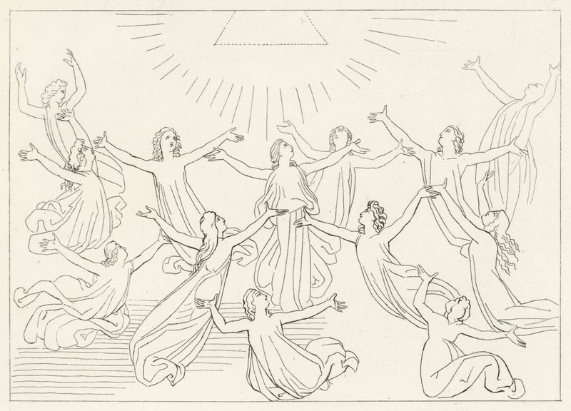 Yhdeksäs pallo, Paratiisi, Canto 27 (kaiverrus) tekijältä John (after) Flaxman