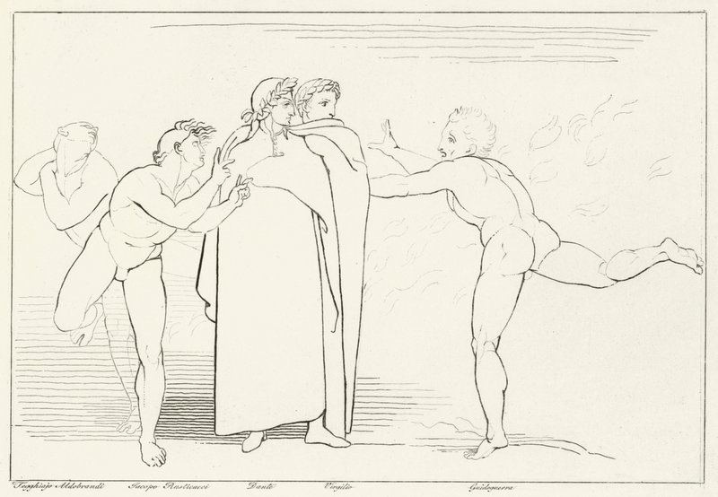 The Rain of Fire, Inferno, Canto 16 (kaiverrus) tekijältä John (after) Flaxman