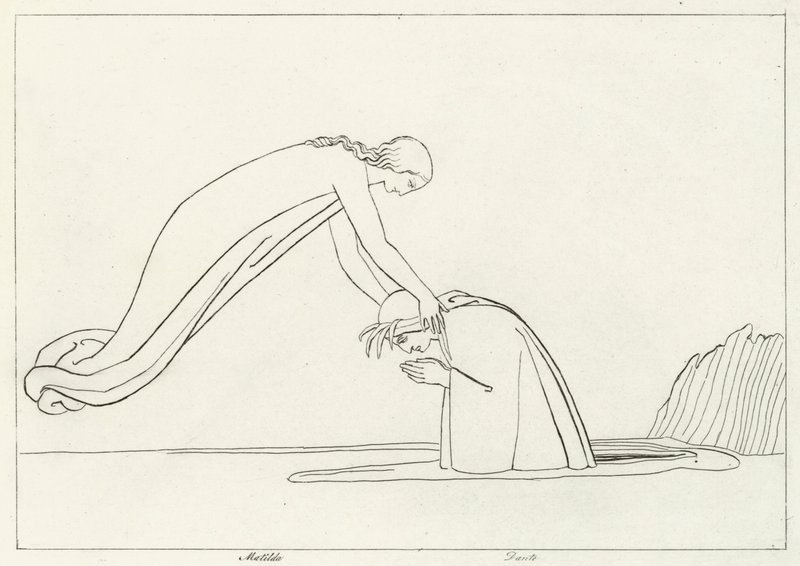 Lethe-joki, Kiirastus, Canto 31 (kaiverrus) tekijältä John (after) Flaxman