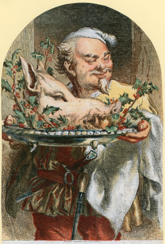Villisian pään tuominen sisään (värinen kaiverrus) tekijältä John (after) Gilbert
