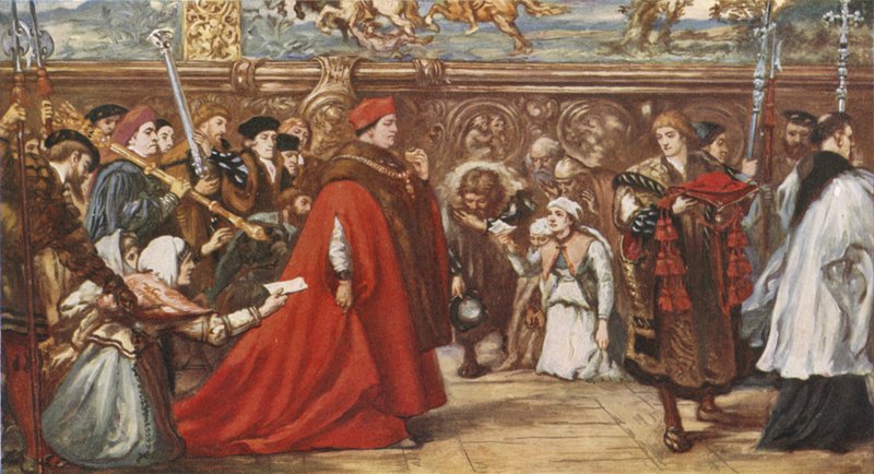 Kardinaali Wolsey matkalla Westminster Halliin (värilitho) tekijältä John (after) Gilbert