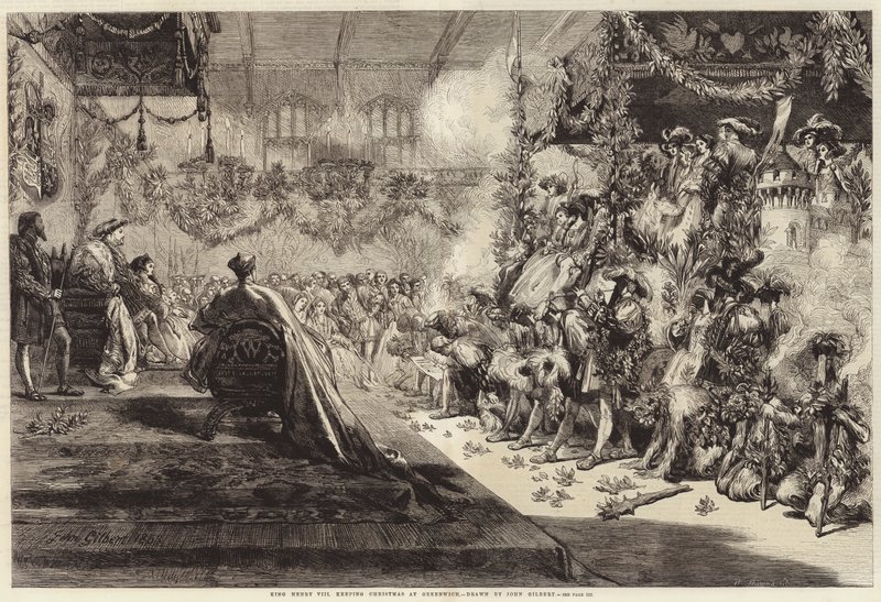 Kuningas Henry VIII juhlii joulua Greenwichissä (kaiverrus) tekijältä John (after) Gilbert