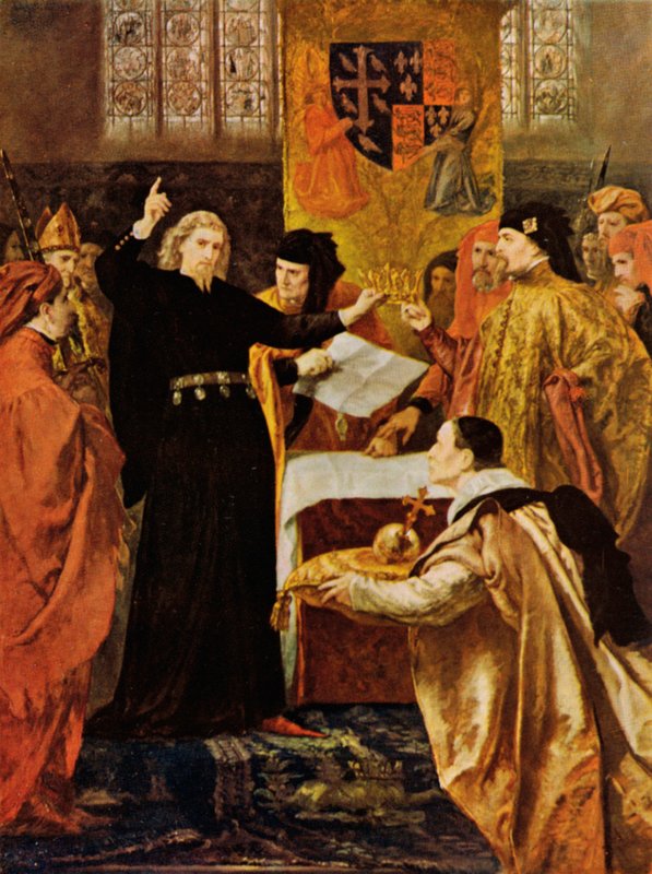 Shakespeare: Richard Toisen luopuminen, Kuningas Rikhard II, IV näytös, kohtaus 1 (värilitho) tekijältä John (after) Gilbert