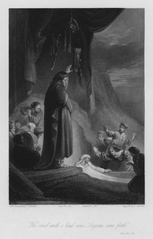 Lasaruksen herättäminen, Johannes XI, 43 (kaiverrus) tekijältä John (after) Gilbert