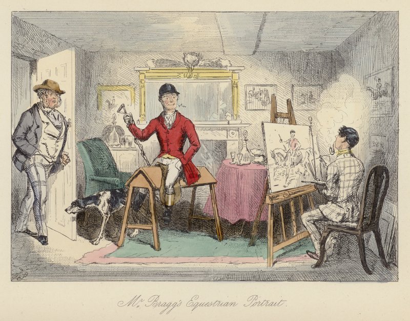 John Leech kuvitus Mr Spongen urheilukierrokselle (värillinen kaiverrus) tekijältä John (after) Leech