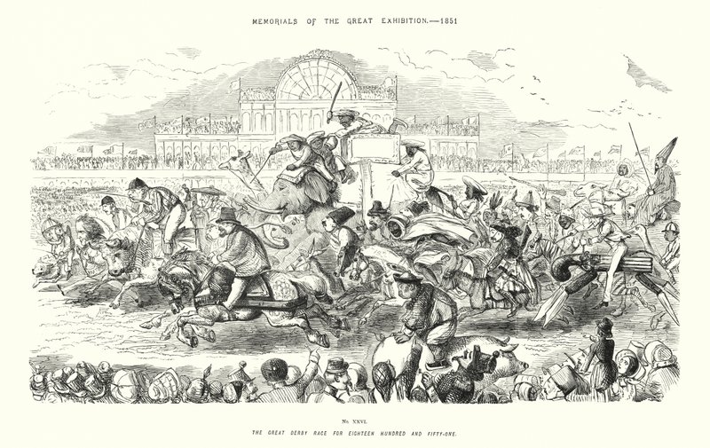 Muistomerkit suuresta näyttelystä 1851, The Great Derby Race for 180051 (kaiverrus) tekijältä John (after) Leech