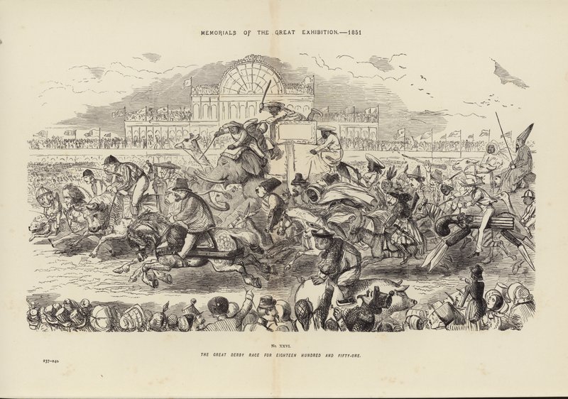 Muistomerkit suuresta näyttelystä 1851, The Great Derby Race for 180051 (kaiverrus) tekijältä John (after) Leech
