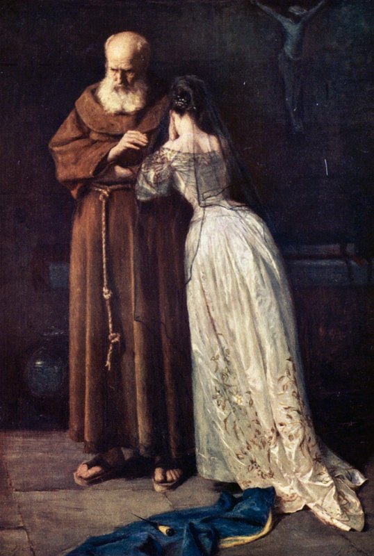 Friar Lawrence ja Julia (värilitografia) tekijältä John (after) Pettie